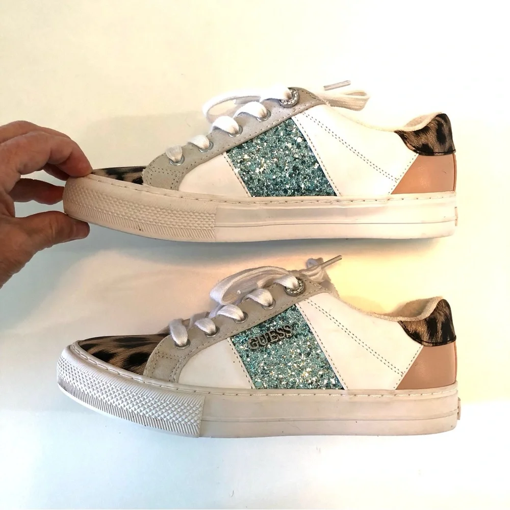 Guess Loven Low Profile Sneaker White Ocean Leopard Women’s 6.5 Animal Print